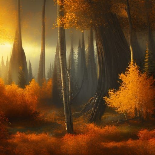 High Fantasy Autumn Aspen Forest in Golden Light