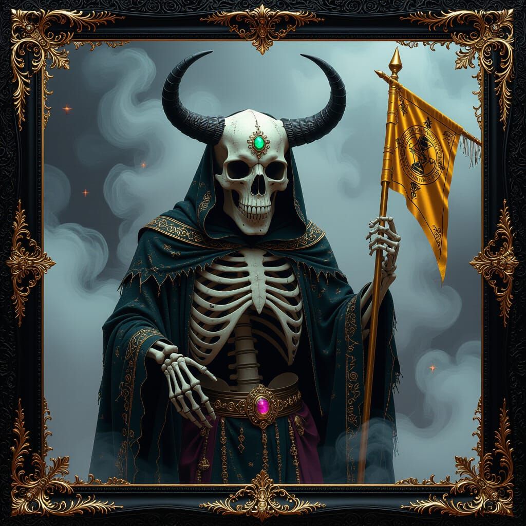 Haunting Minotaur Skeleton in Mystical Robes with Cyberpunk ...