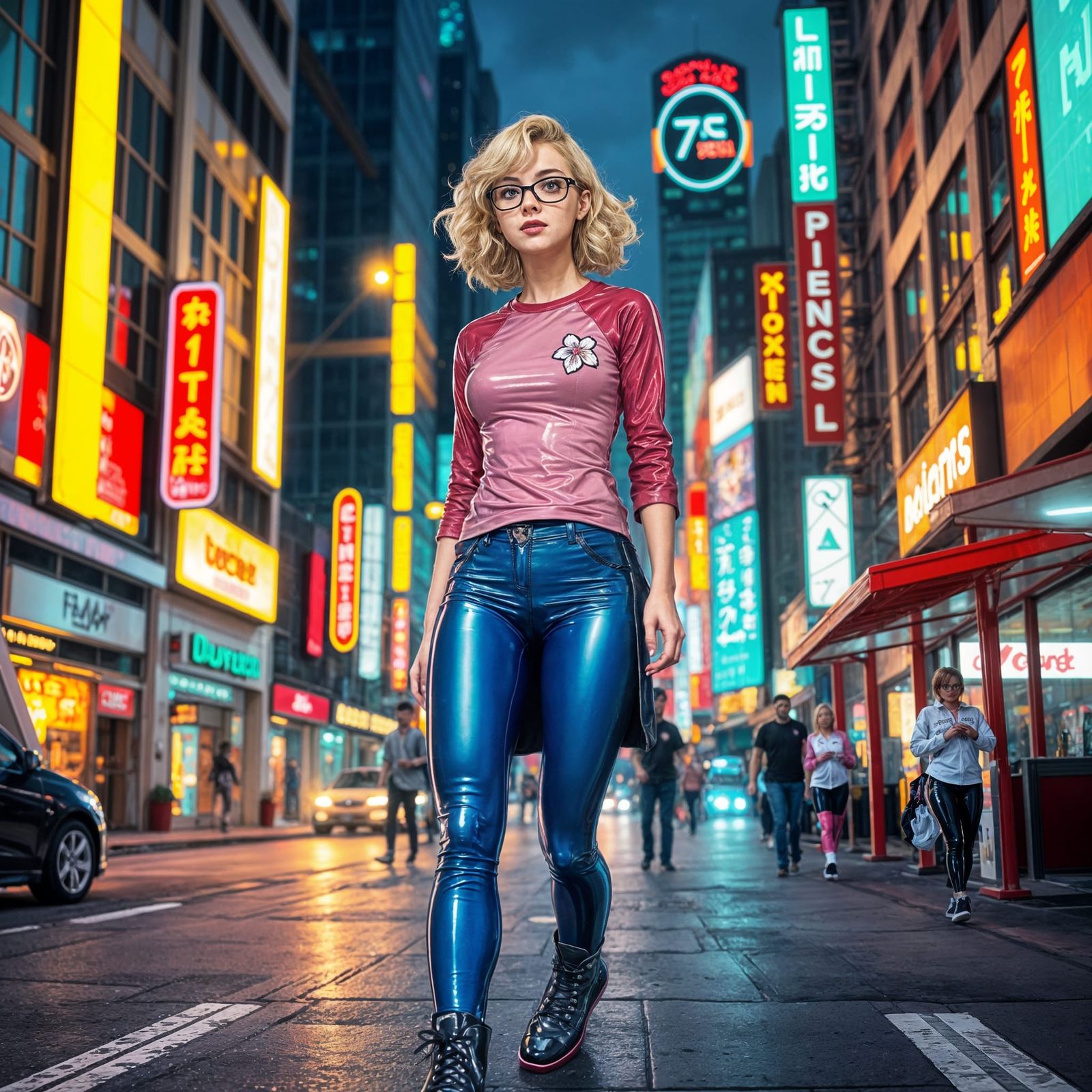 Manga-Inspired Latex City Girl in Vibrant Anime Style