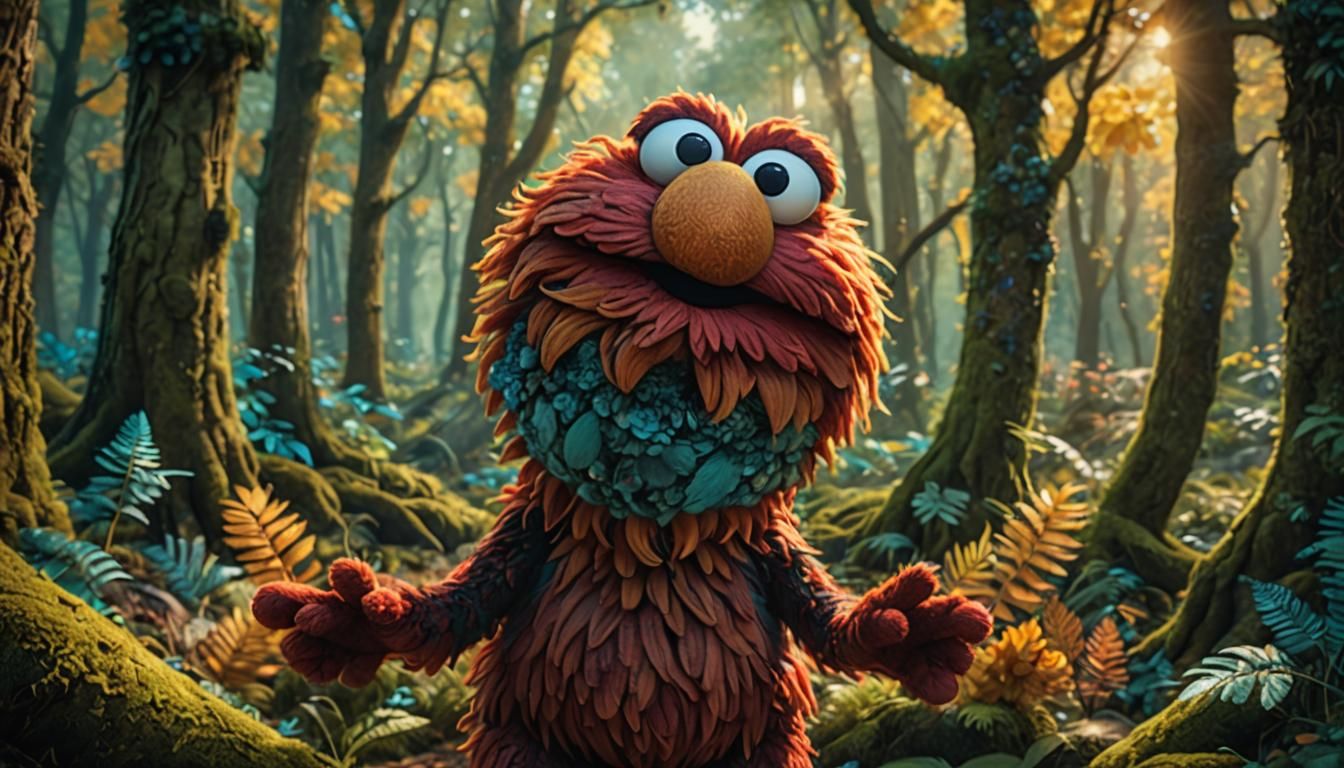 Elmo Portrait in Whimsical Forest, Fantasy Concept Art