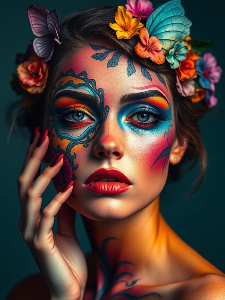 Surreal Makeup Art on Woman's Face