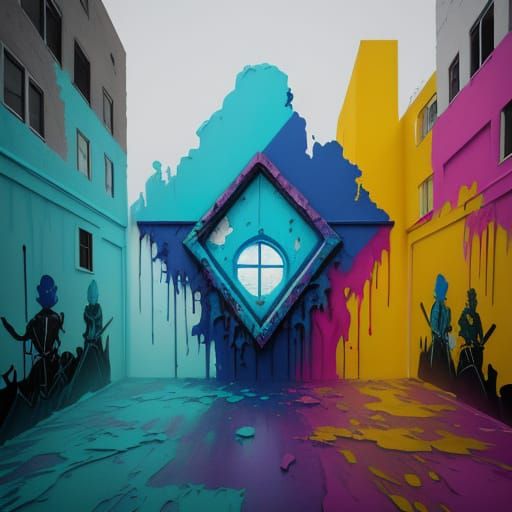 Ghost Gazes City Window in Surreal Graffiti Art Style