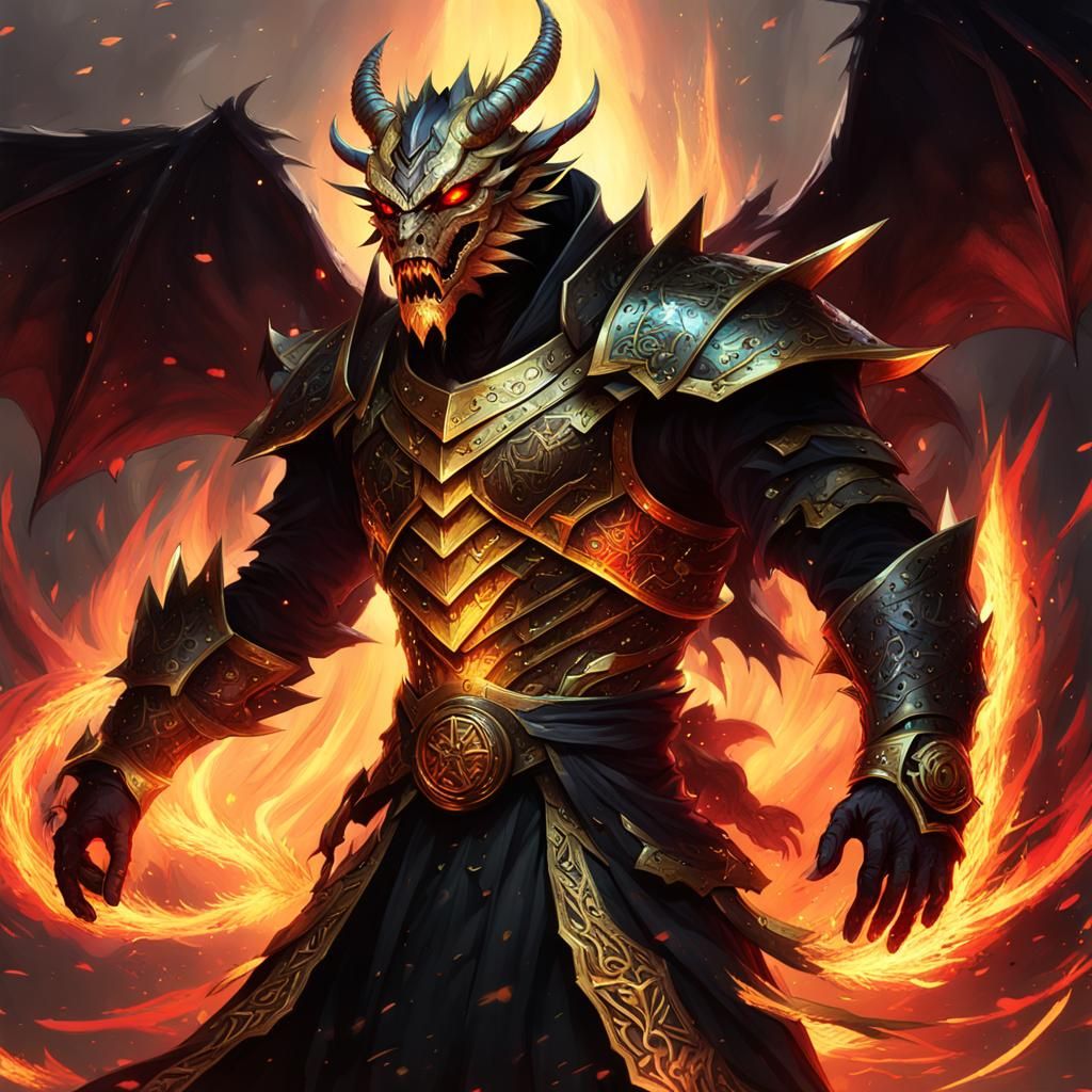 Dragonborn Barbarian with Flame Wings, Anime Glitch Art