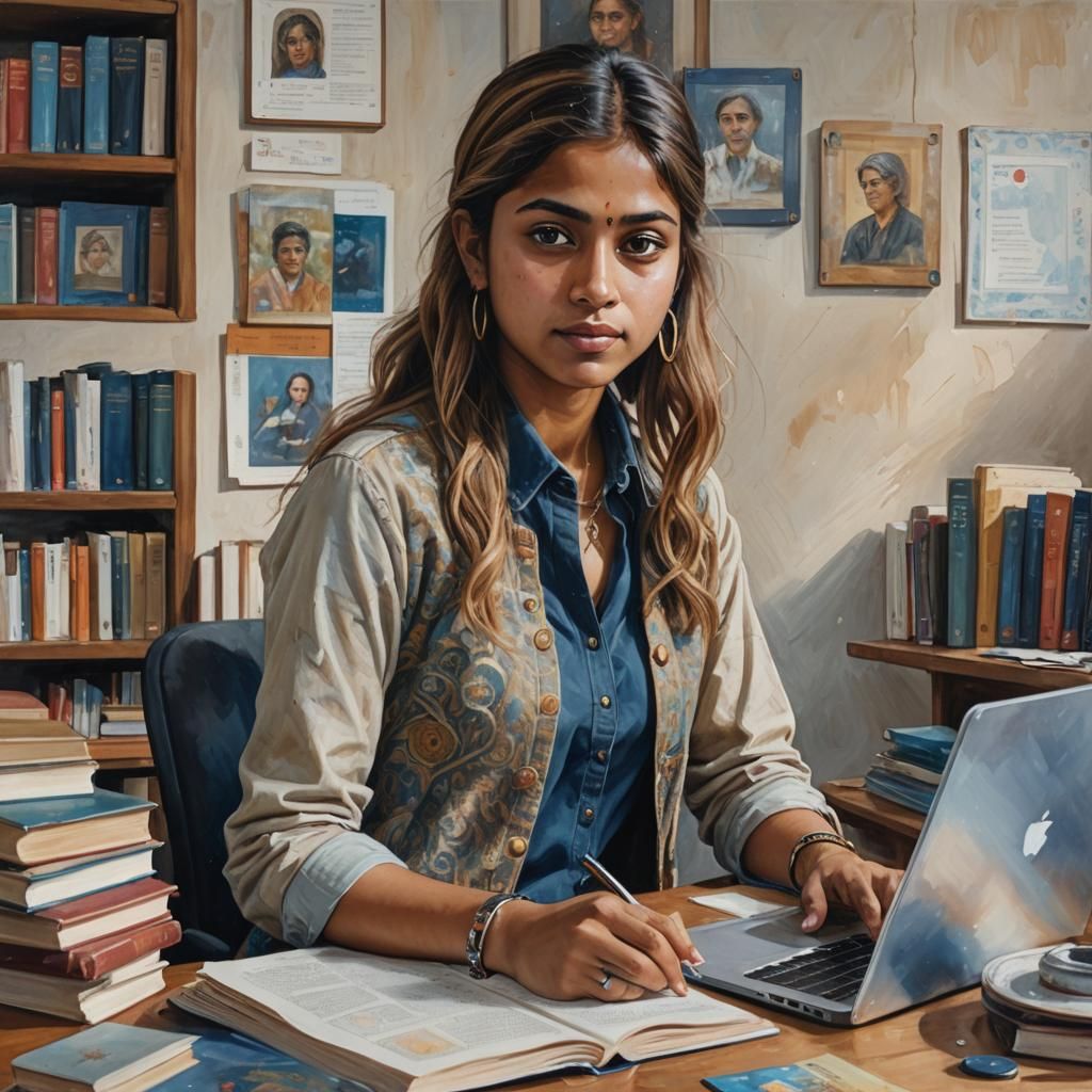 Indian Woman Portrait with Blonde Highlights, Digital Art