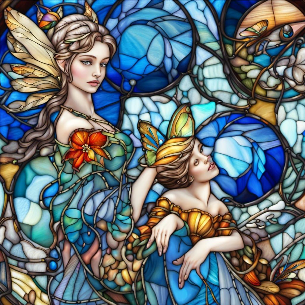 Fairy Queen in Stained Glass, Hyperrealistic HDR