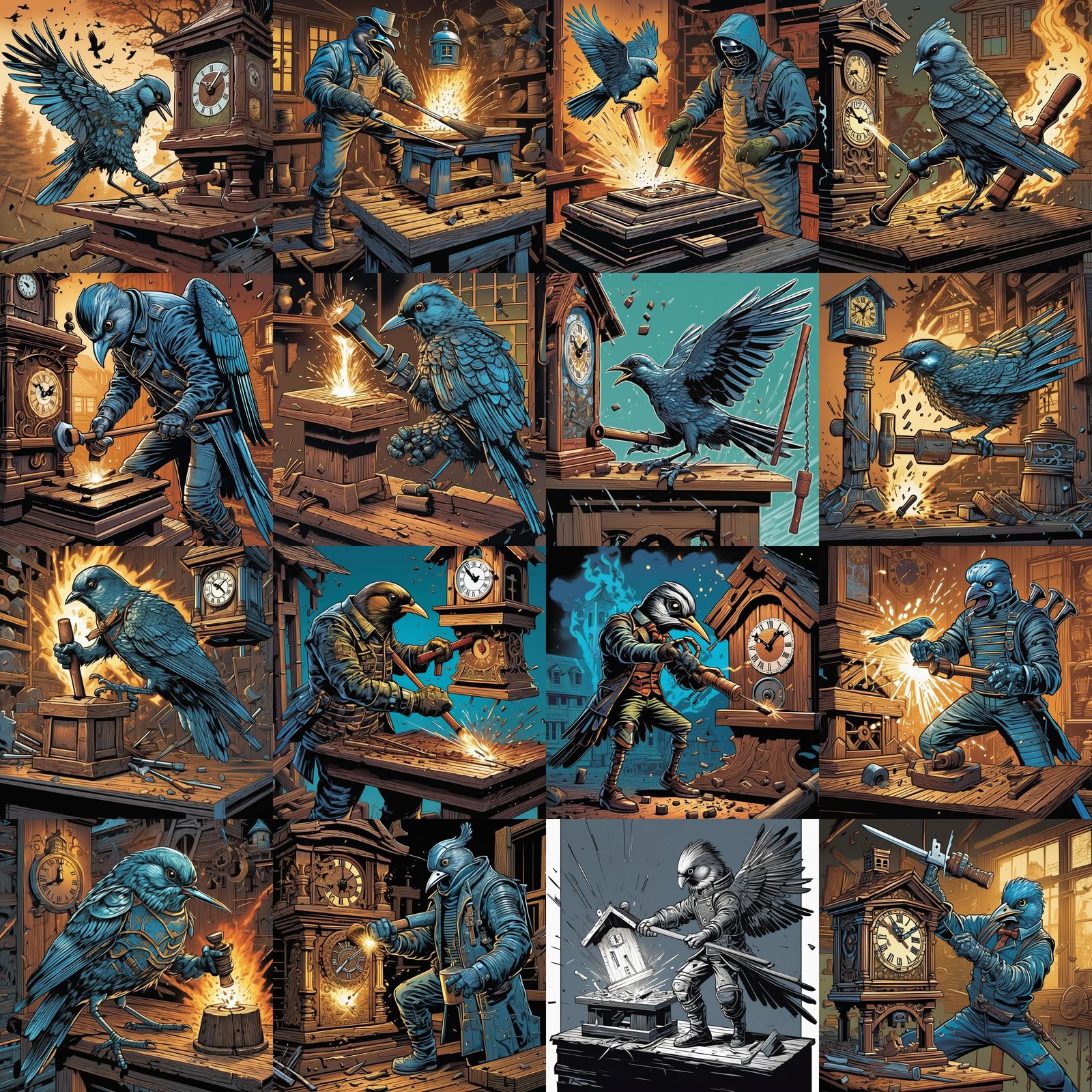 Cuckoo Bird Hybrid Smashing Clock, Comic Art