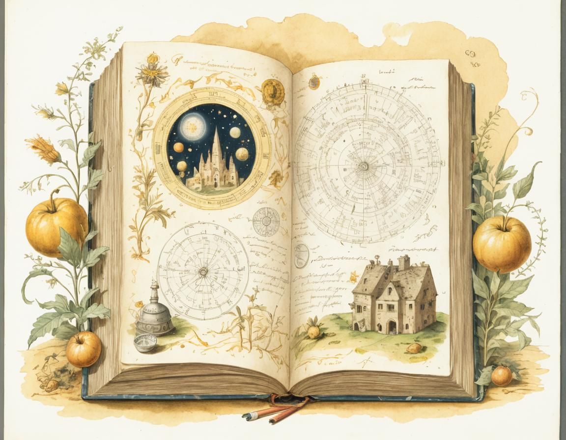 Astrologer's Ancient Calculation Sheet in Pencil Style