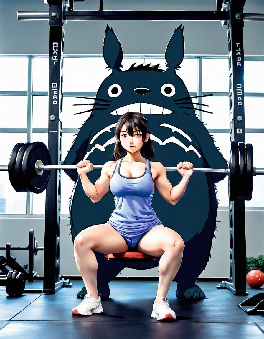 Totoro Cosplay Girl Weightlifting: Anime Style