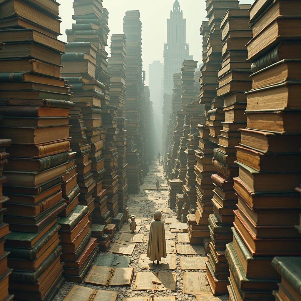 Surreal City Built From Antique Books