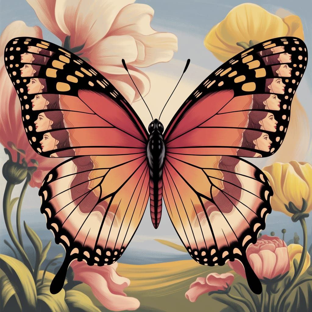 Butterfly Wings as Women in Dreamlike Illustration