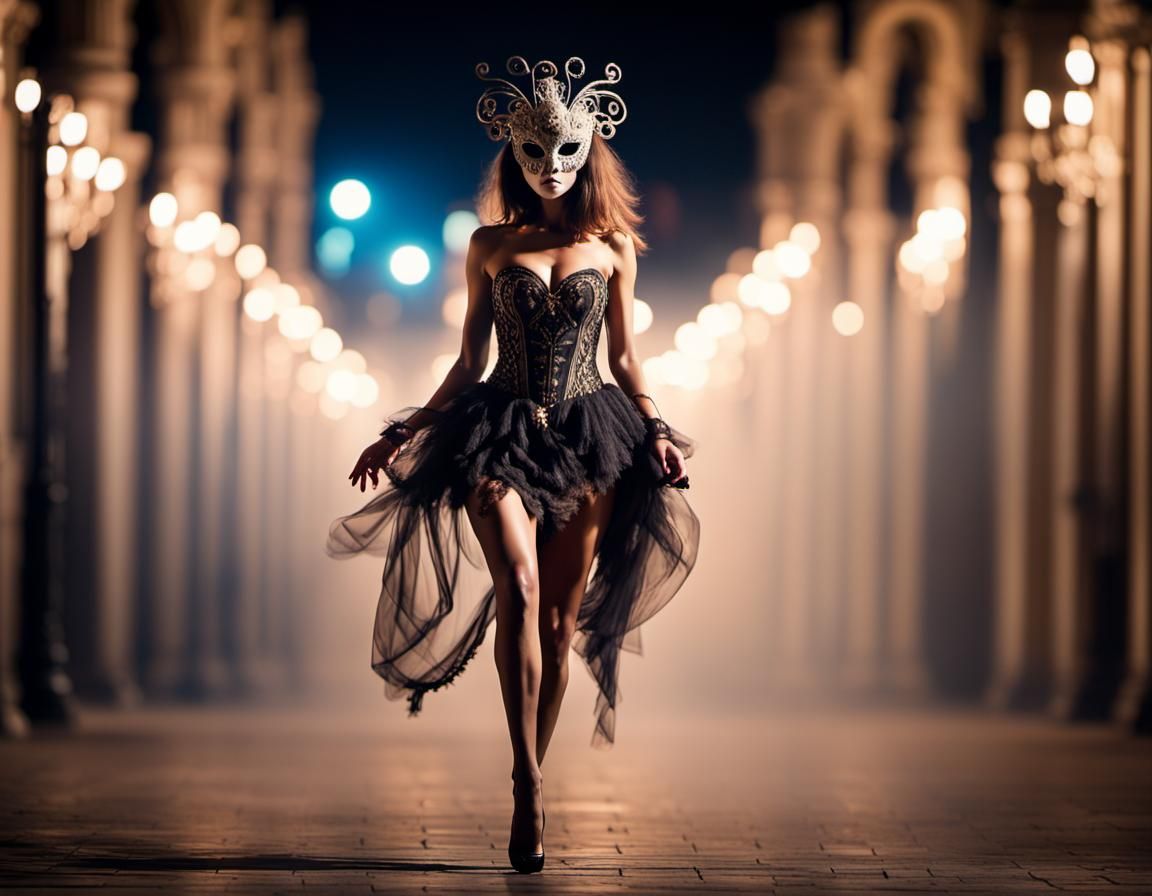 Surreal Masquerade Lady in Hallucinatory Dreamscape