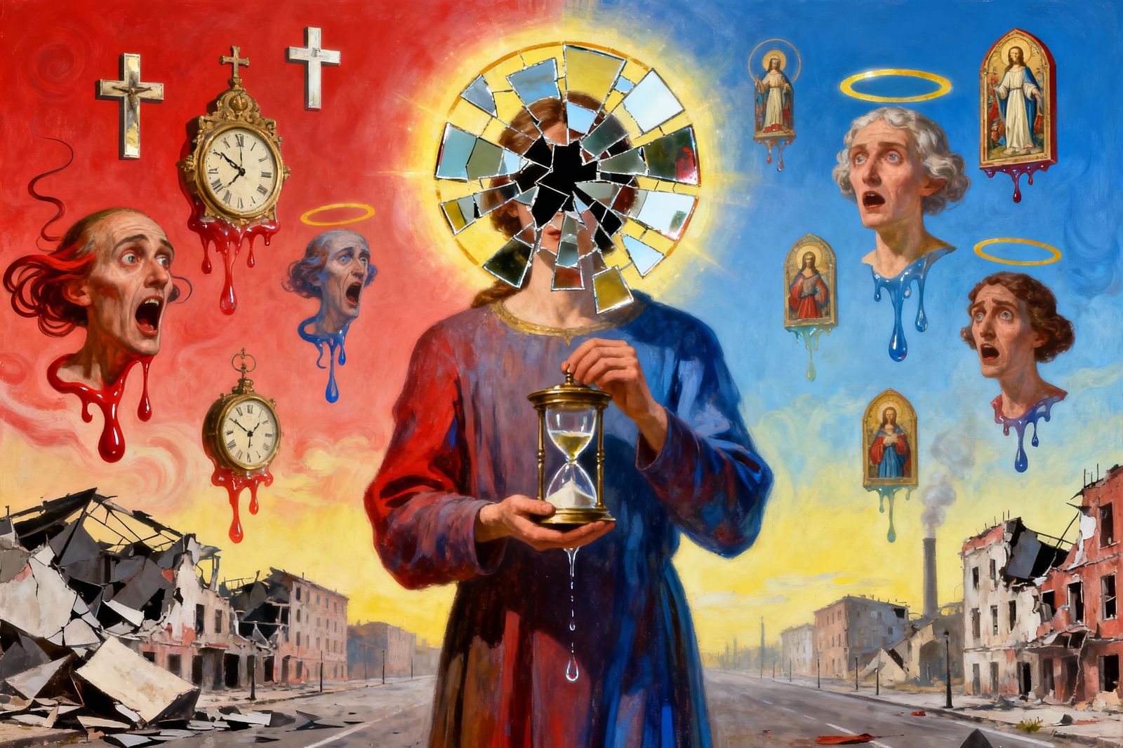 Surrealist Masterpiece of Divine Mockery in Primary Colors