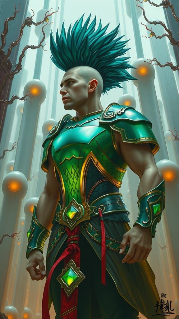 Emerald Warrior: Interconnected Lifeforms in Acrylic