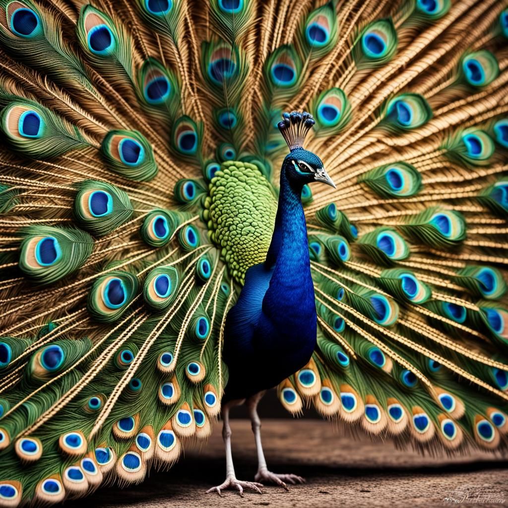 Majestic Quilled Peacock Displaying Feathers
