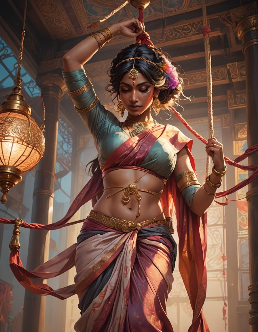 Desi Woman in Shibari, Hyperdetailed Portrait