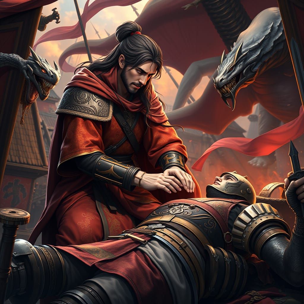 Medieval Healer on Battlefield in 3D Anime Style