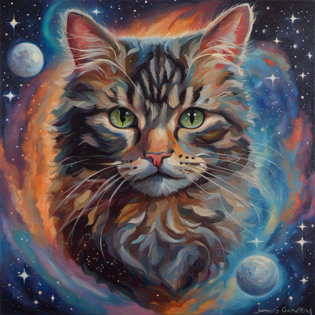 Galactic Cat Oil Painting in Fantasy Art Style