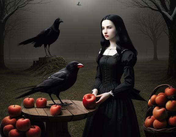Snow White and Crow in Gothic Matte Painting