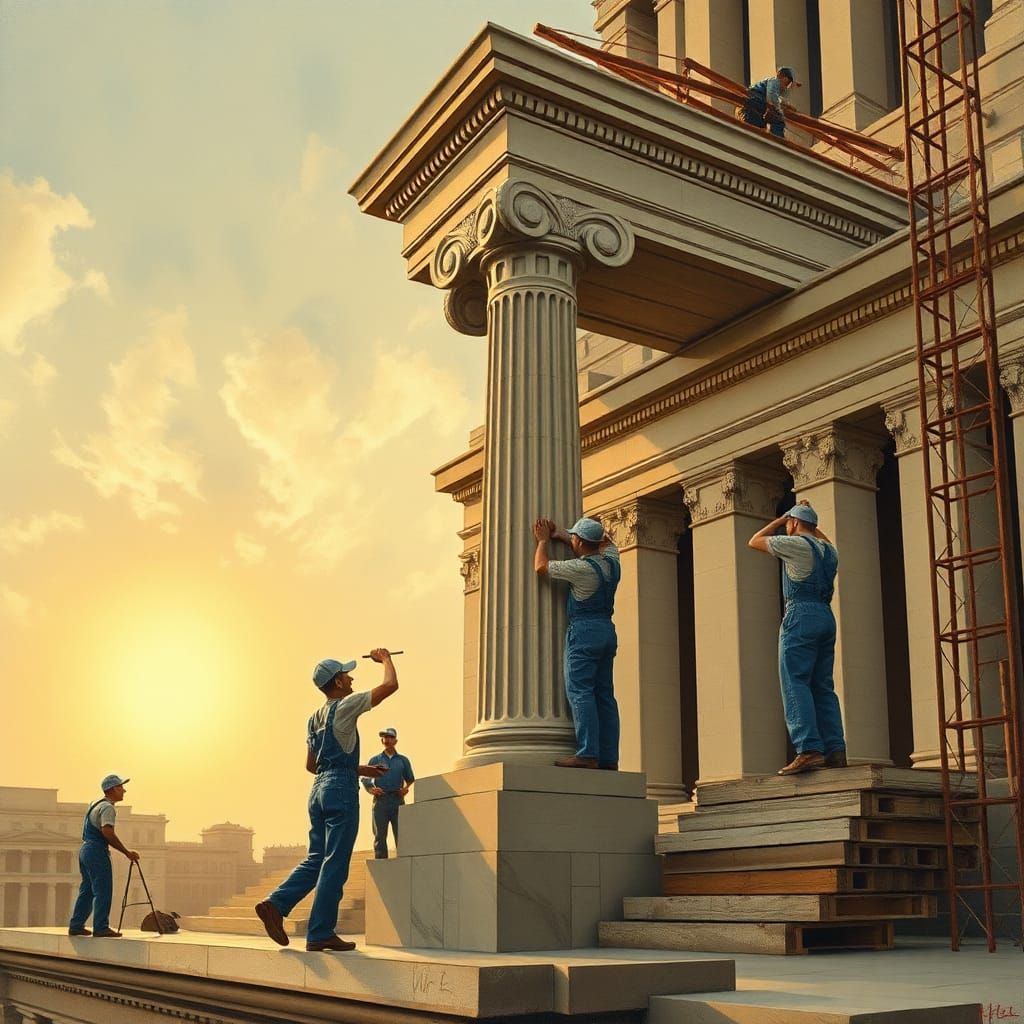 Installing Ionic Column on Civil Courts Building