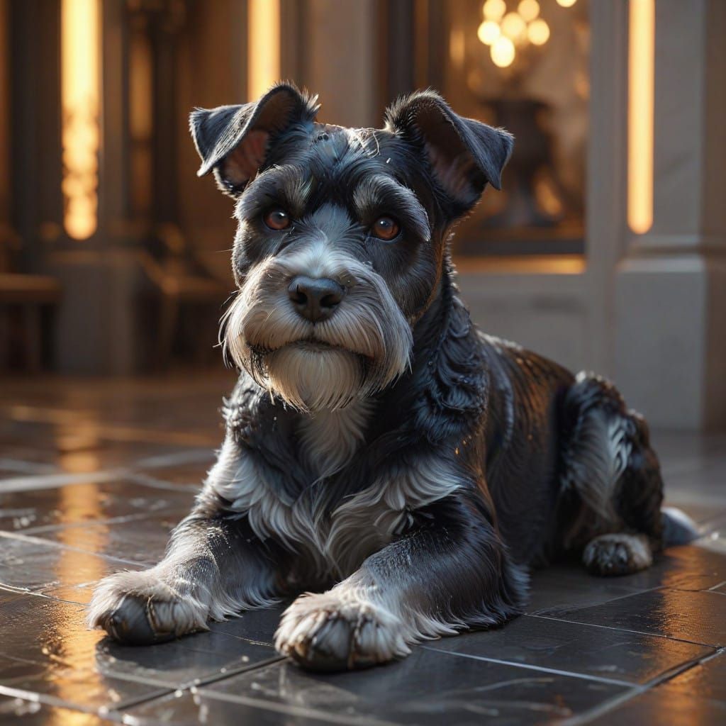 Realistic Black and White Schnauzer Portrait