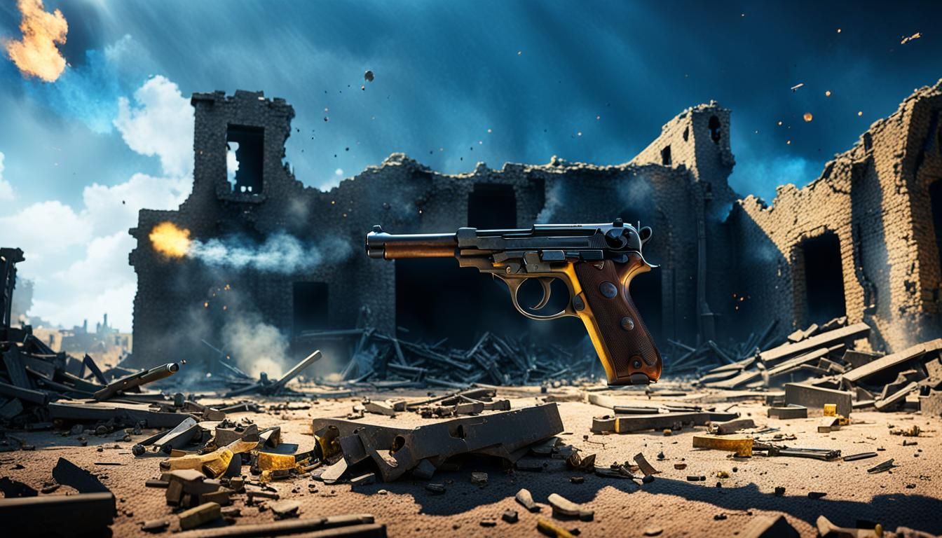 Luger P08 in Ruins: A Cinematic WWII Scene
