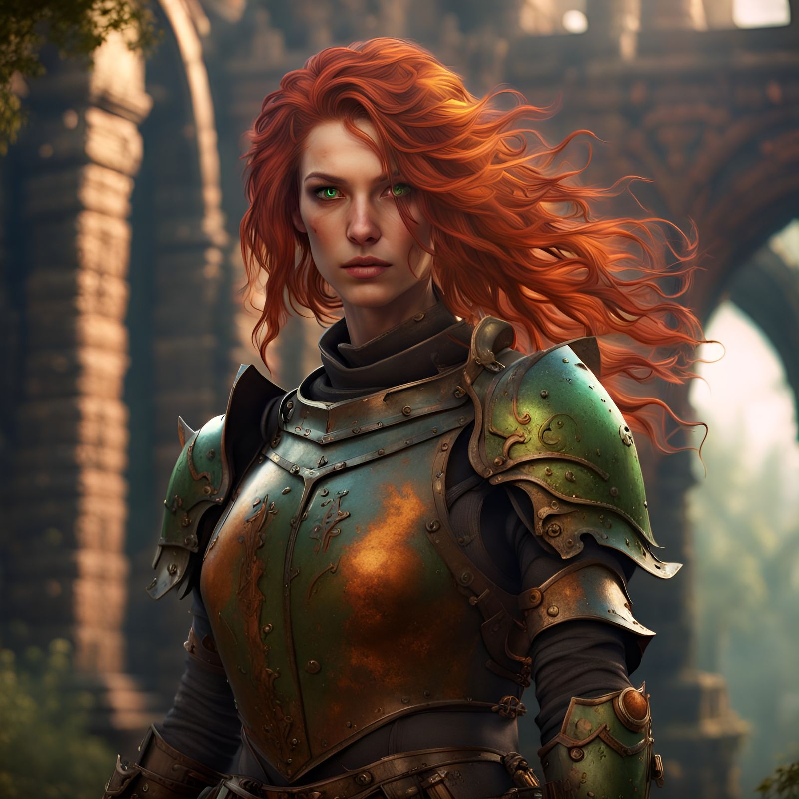 Rust Haired Knight with Green Eyes, Detailed Matte Painting