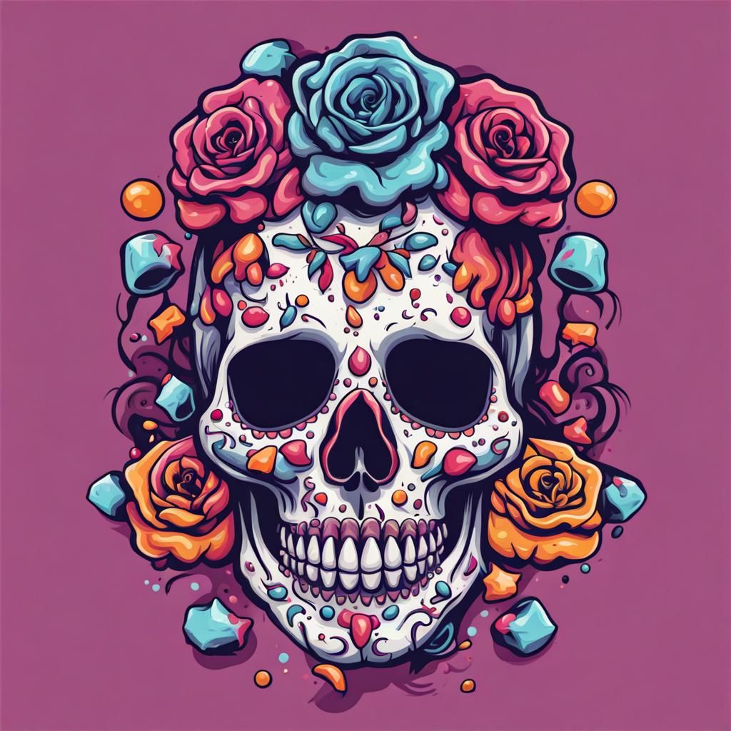 Colorful Candy Skull T-Shirt Design