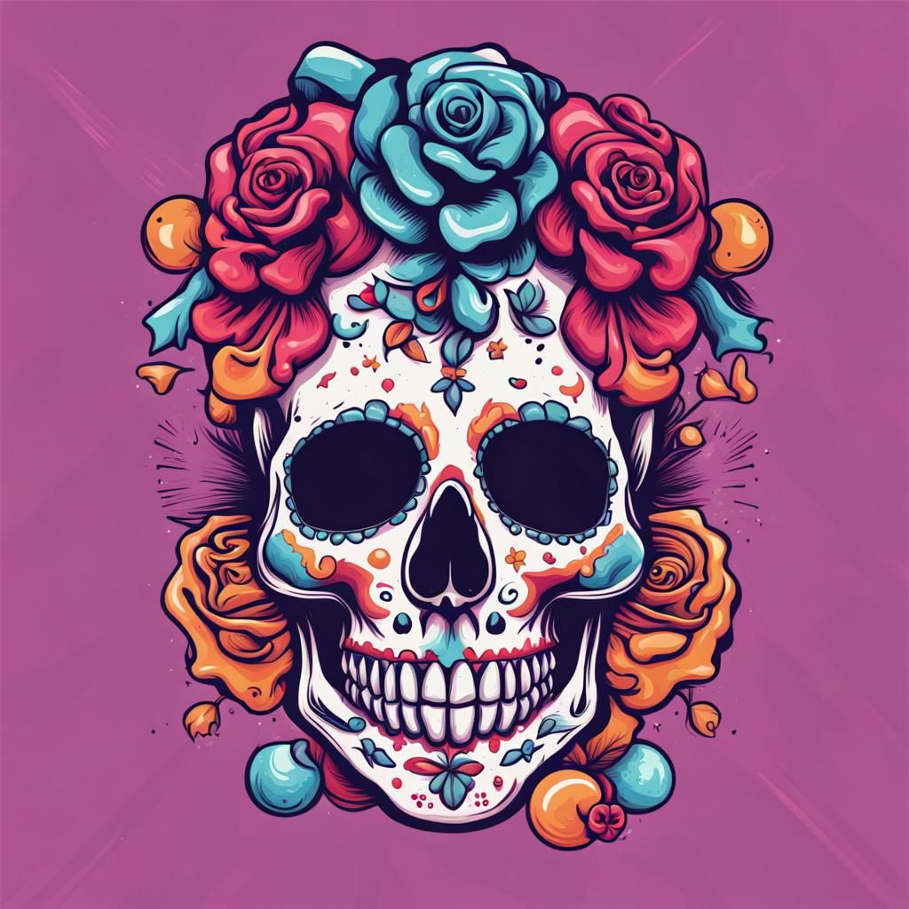 Colorful Candy Skull T-Shirt Design
