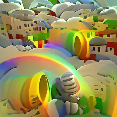 Rainbows and Sunshine Over a Happy Neighborhood