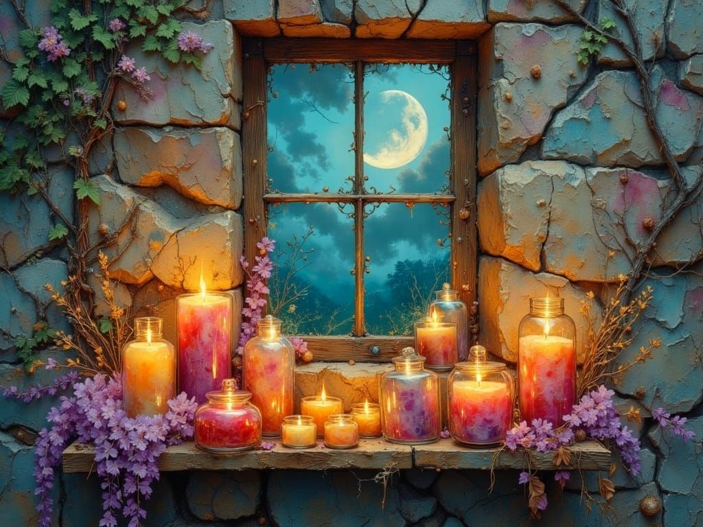 Rustic Candles and Lanterns by Moonlight