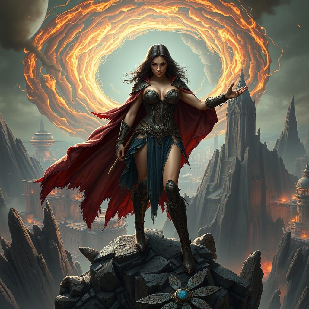 Heroic Warrior Emerges from Ancient Ruin Amidst Dystopian Me...