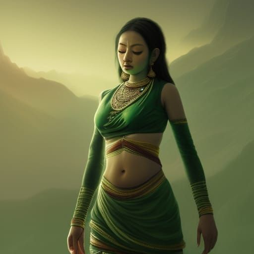 Green Tara as Tibetan Helper: Photorealistic Dark Fantasy