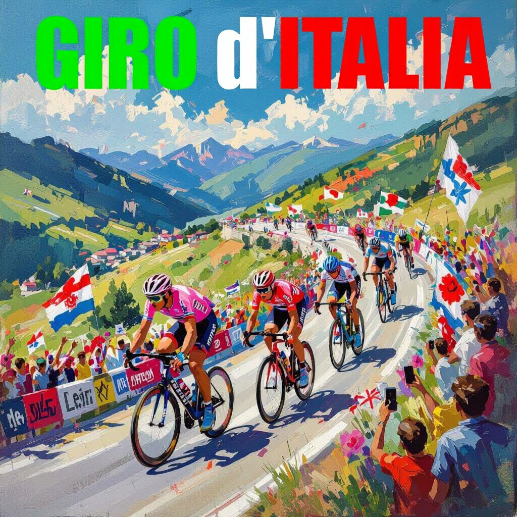 Giro d'Italia Poster: Climbers on the Stelvio in Futurism St...