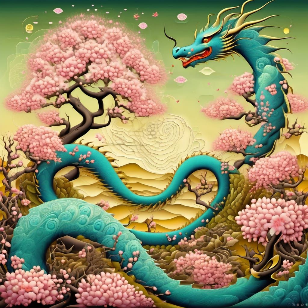 Surreal Spring Dragon in Vibrant Colors