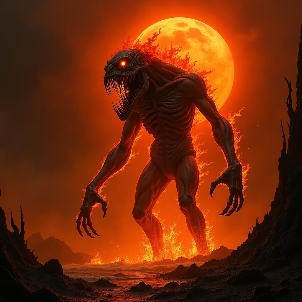 Hellish Fire Figure Rising in Dark Art Style