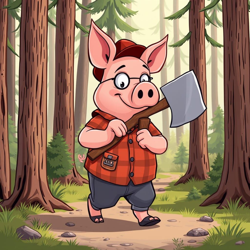 Woodland Lumberjack Pig in Cartoon Style