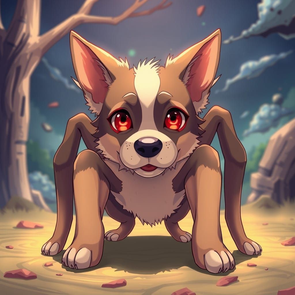 Six-Legged Red-Eyed Canine in a Cinematic Manga Style