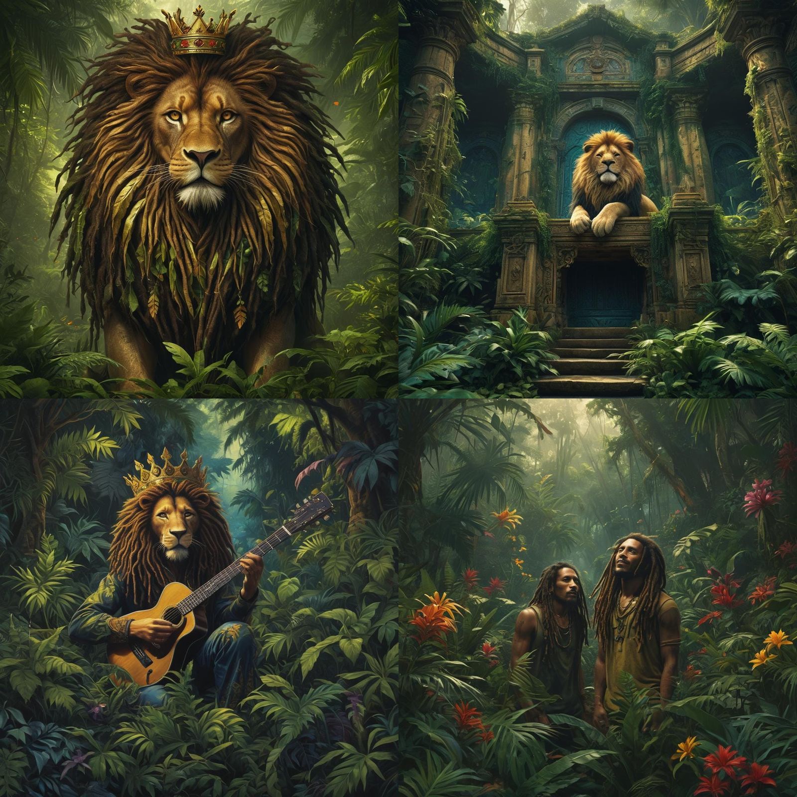 Reggae Lion: Detailed Matte Painting in Rastafari Style