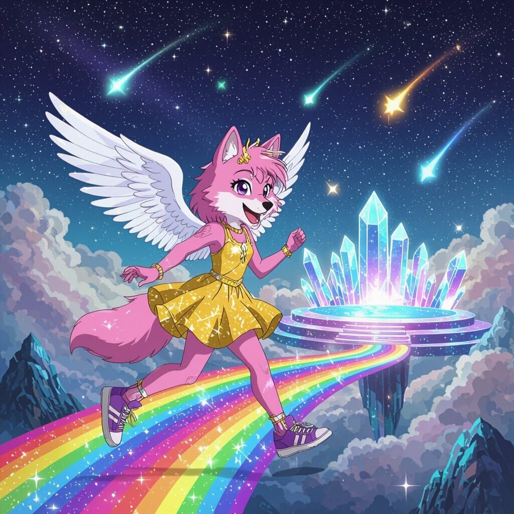 Rainbow Bridge Wolf: A Psychedelic Anime Dream