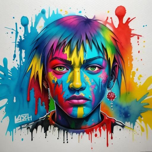 Colorful Human Market in Graffiti Art Style