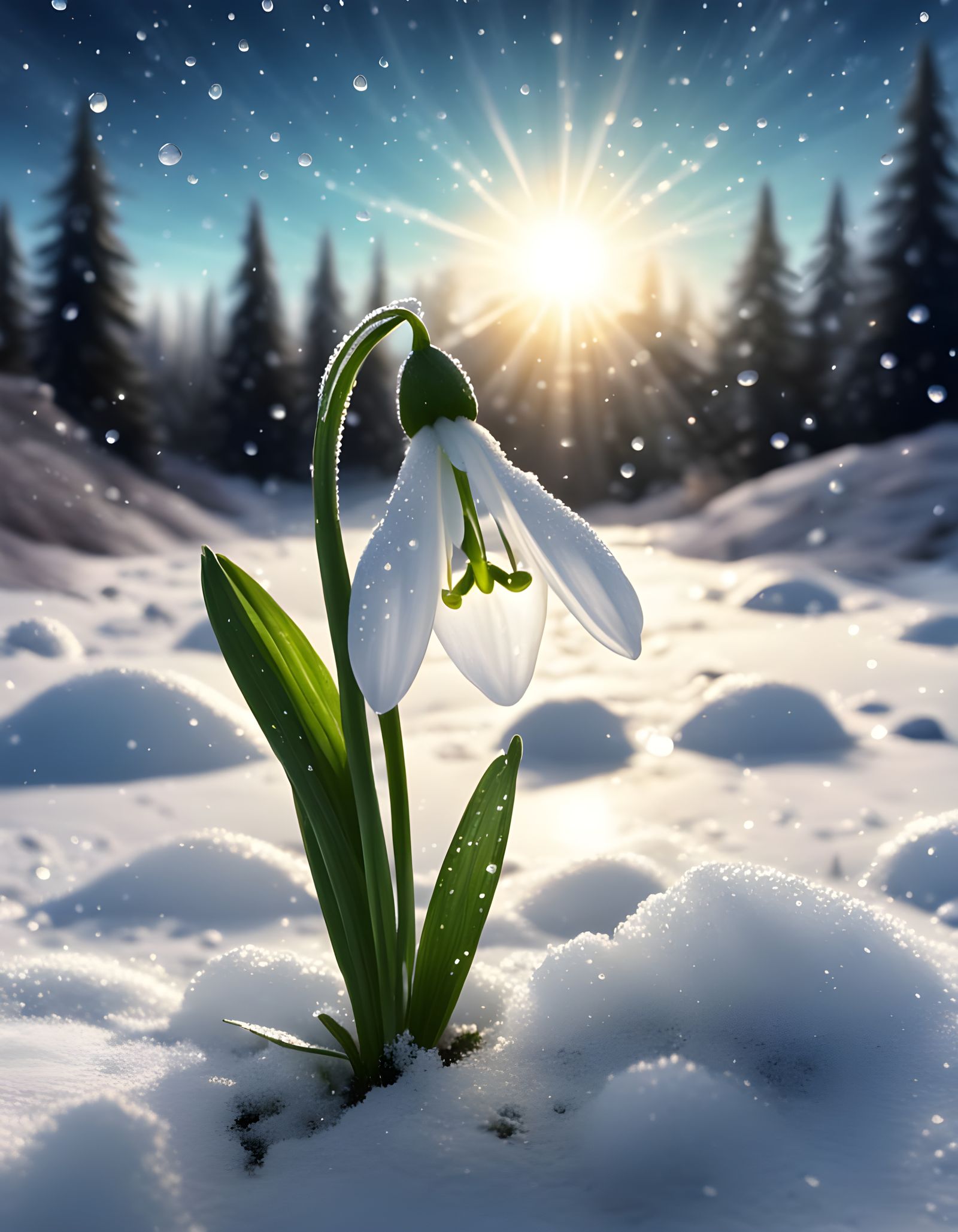 Surreal Cosmic Snowdrop in Ethereal Morning Light