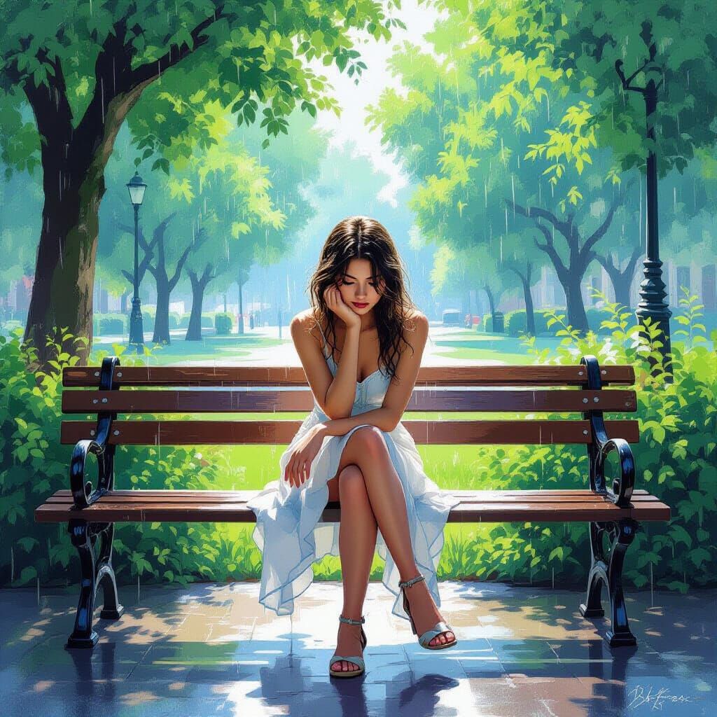 Rainy Day Contemplation in Impressionistic Style