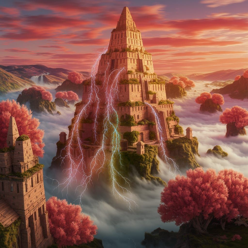 Lost City at Sunset in Digital Art Style