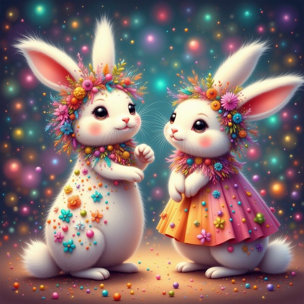 Whimsical Rabbits Dance the Night Away in Fancy Prom Attire