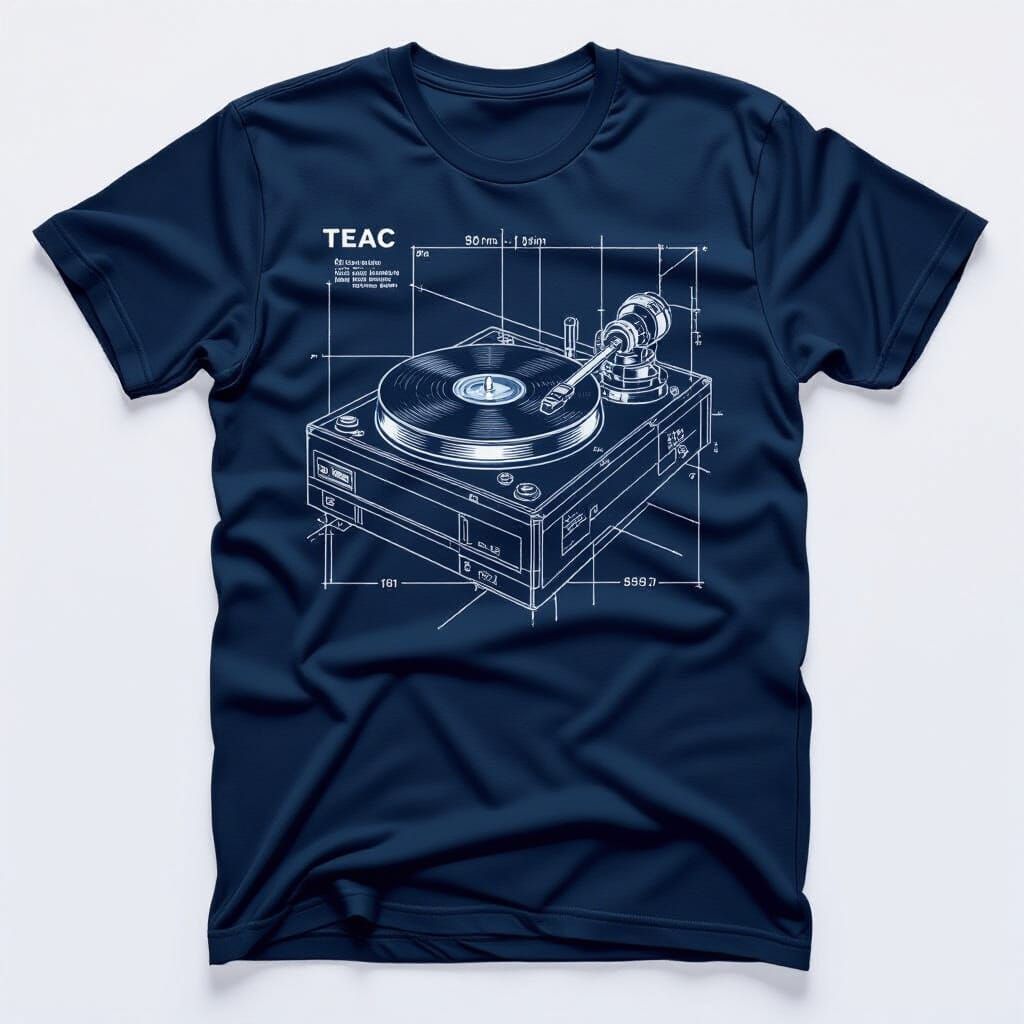 T-Shirt with Blueprint Art of TEAC P-9 Turntable
