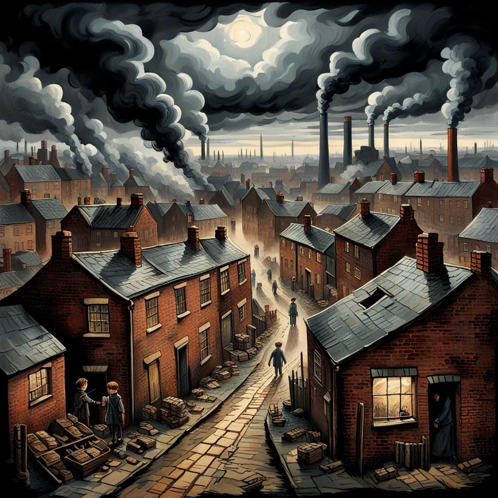 Industrial Revolution: Moody Watercolor of a Northern Town