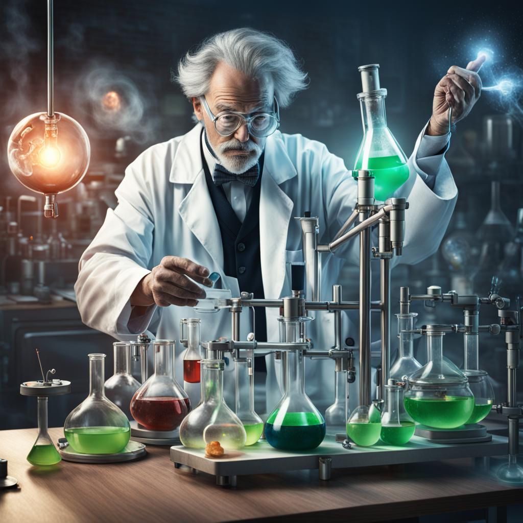 Mad Scientist Conducting Hyperreal Science Experiment