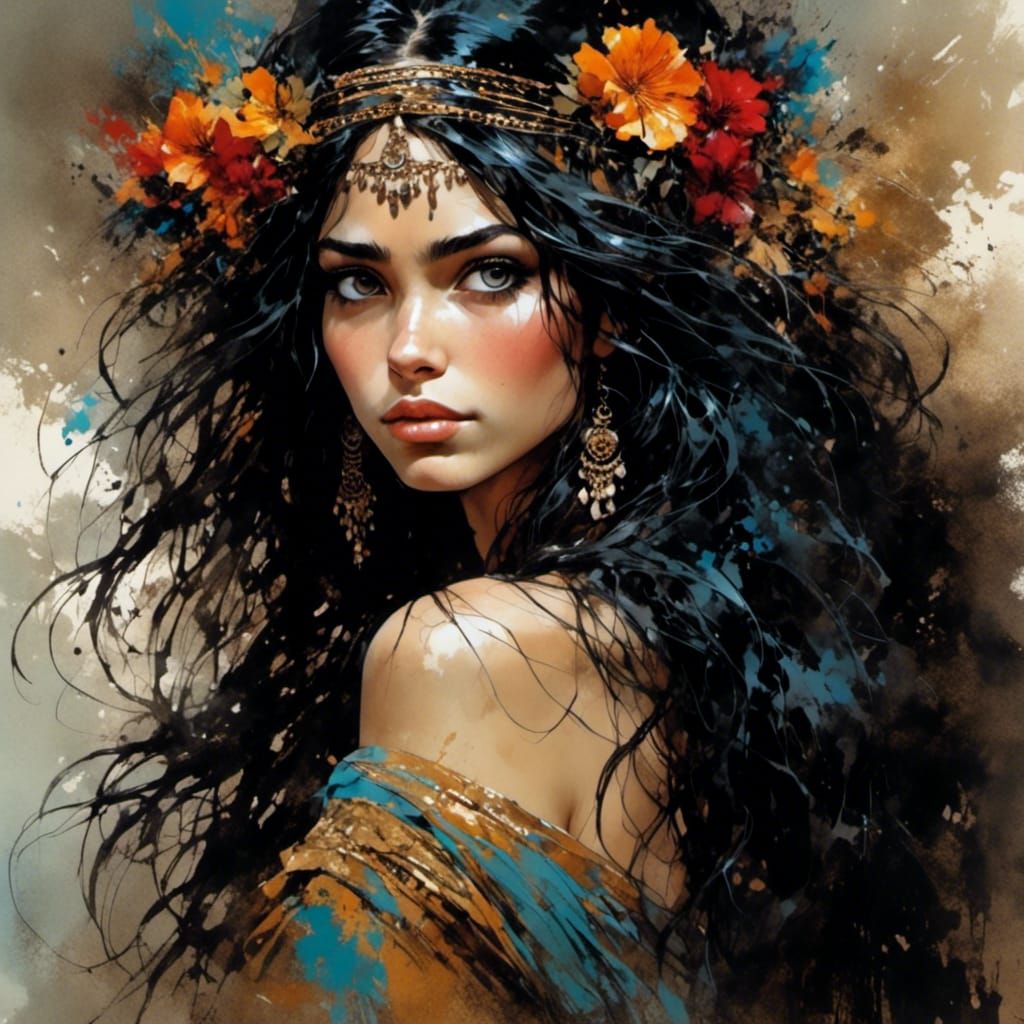 Portrait of a Smiling Gypsy Girl