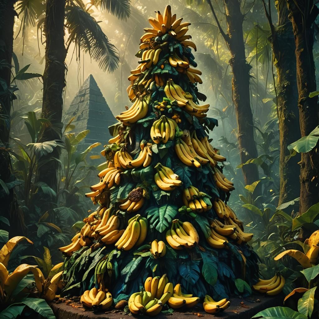 Mystical Banana Pyramid in Ancient Forest Concept Art