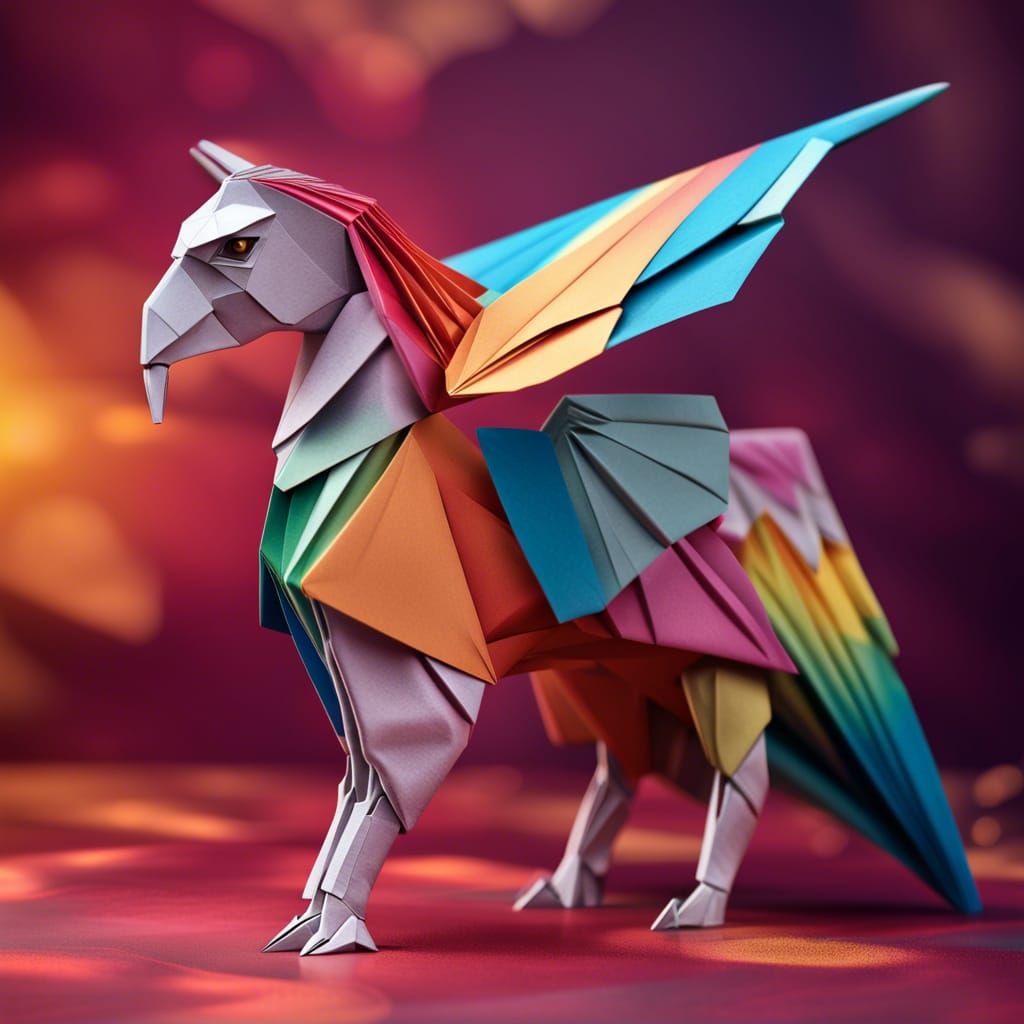 Hyperrealistic Origami Hippogriff Concept Art